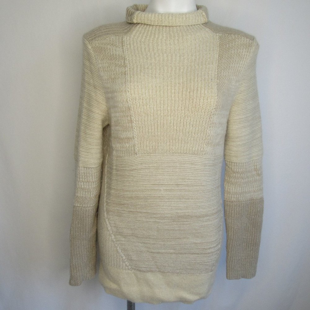Banana Republic Ivory White Patchwork Turtleneck Tunic Sweater Women's S Small